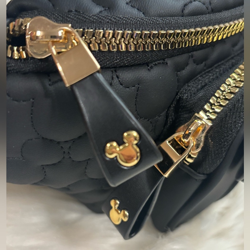 Disney Black Mickey Mouse Quilted Crossbody Belt Bag with Gold Hardware - Picture 8 of 9